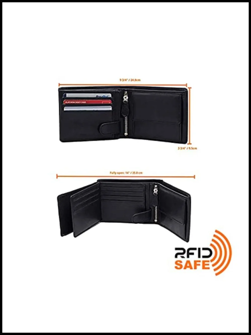 Full Size Large Mens Bifold Leather Wallet Flip ID Zip Coin RFID Protection